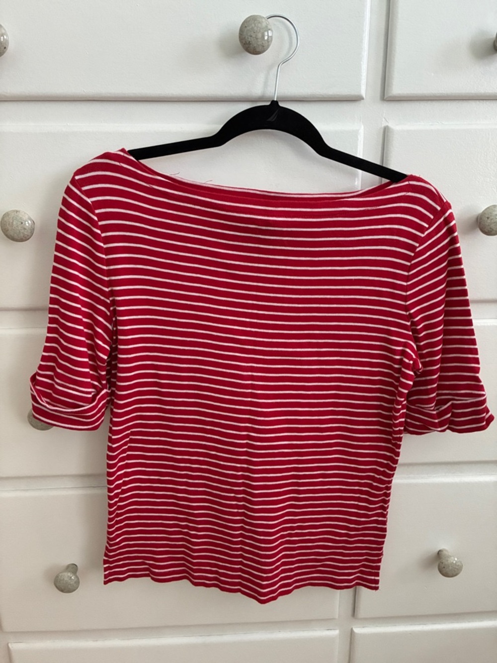 Ralph Lauren Red and White Striped quarter length Sleeve Top